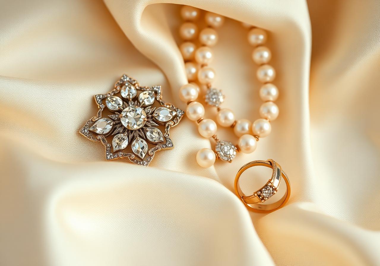 Estate jewelry on ivory silk